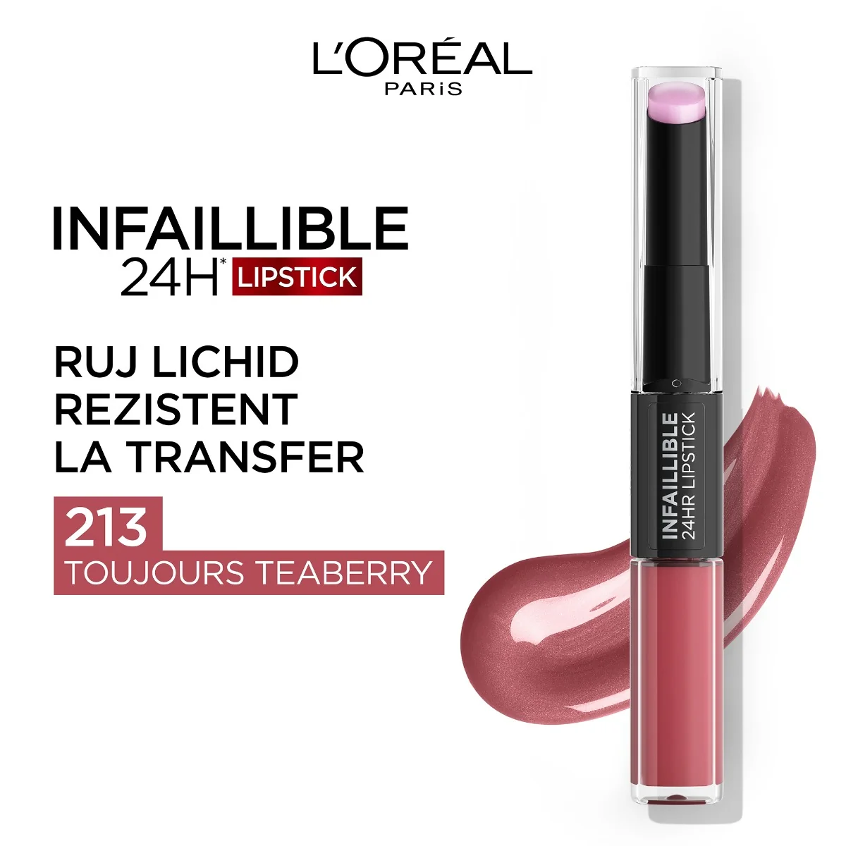 Ruj lichid rezistent la transfer Infaillible 24h 213 Toujours Teaberry, 5.6ml, L'Oreal Paris 