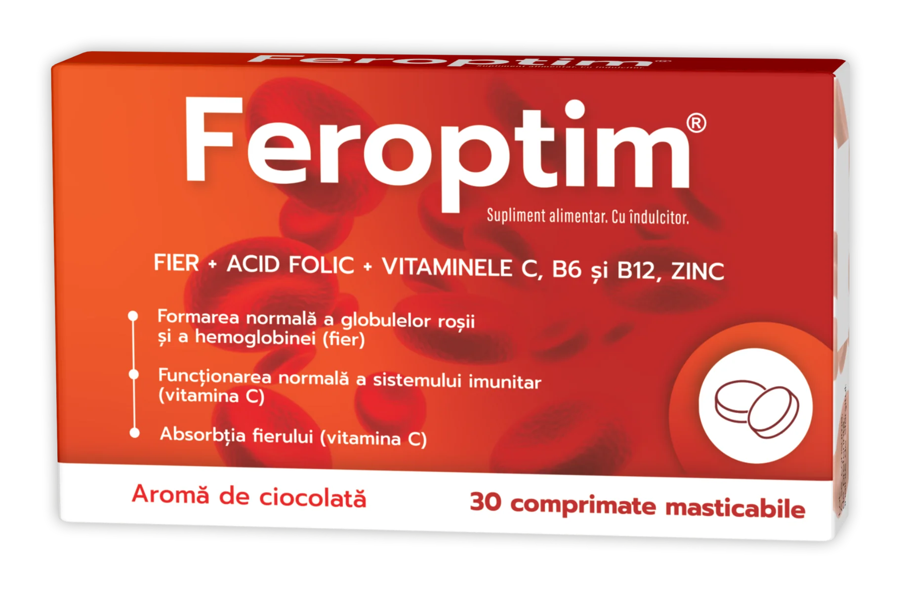 Feroptim cu aroma de ciocolata, 30 comprimate masticabile, Zdrovit