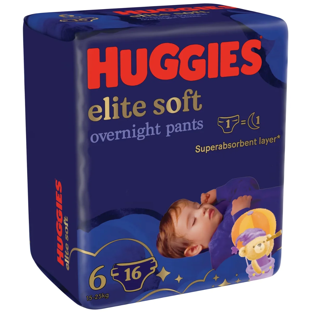 Scutece chilotei de noapte Elite Soft Pants Overnight Nr.6 15-25kg, 16 bucati, Huggies