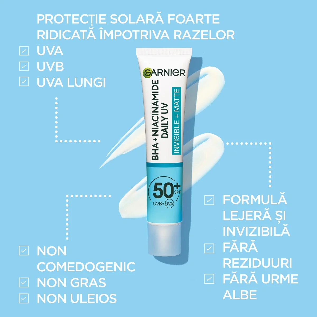 Crema fluida invizibila anti-imperfectiuni cu SPF 50+ Pure Active, 40ml, Garnier 