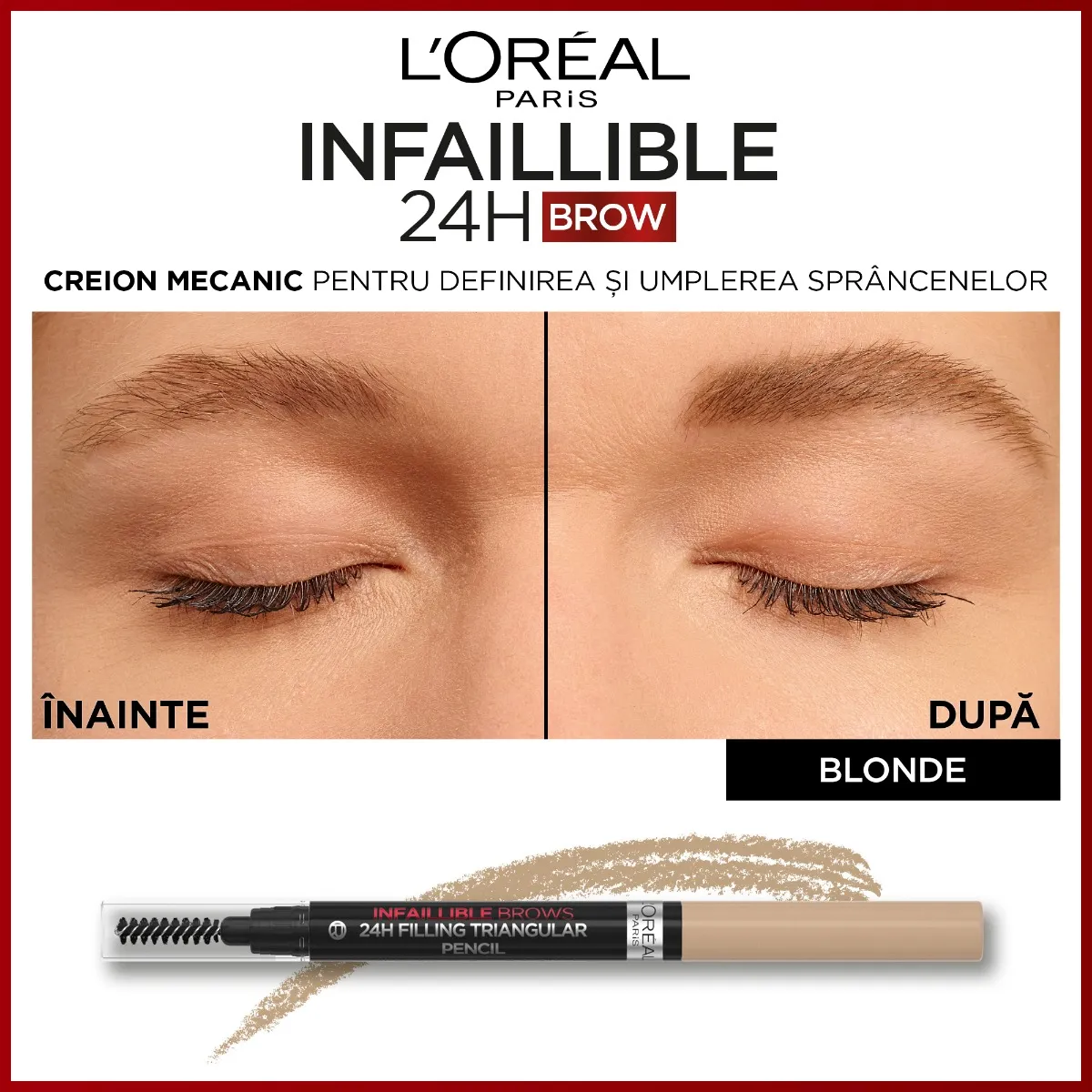 Creion de sprancene Infaillible Brows 245 Triangular 7.0 Blonde, 1ml, L'Oreal Paris 