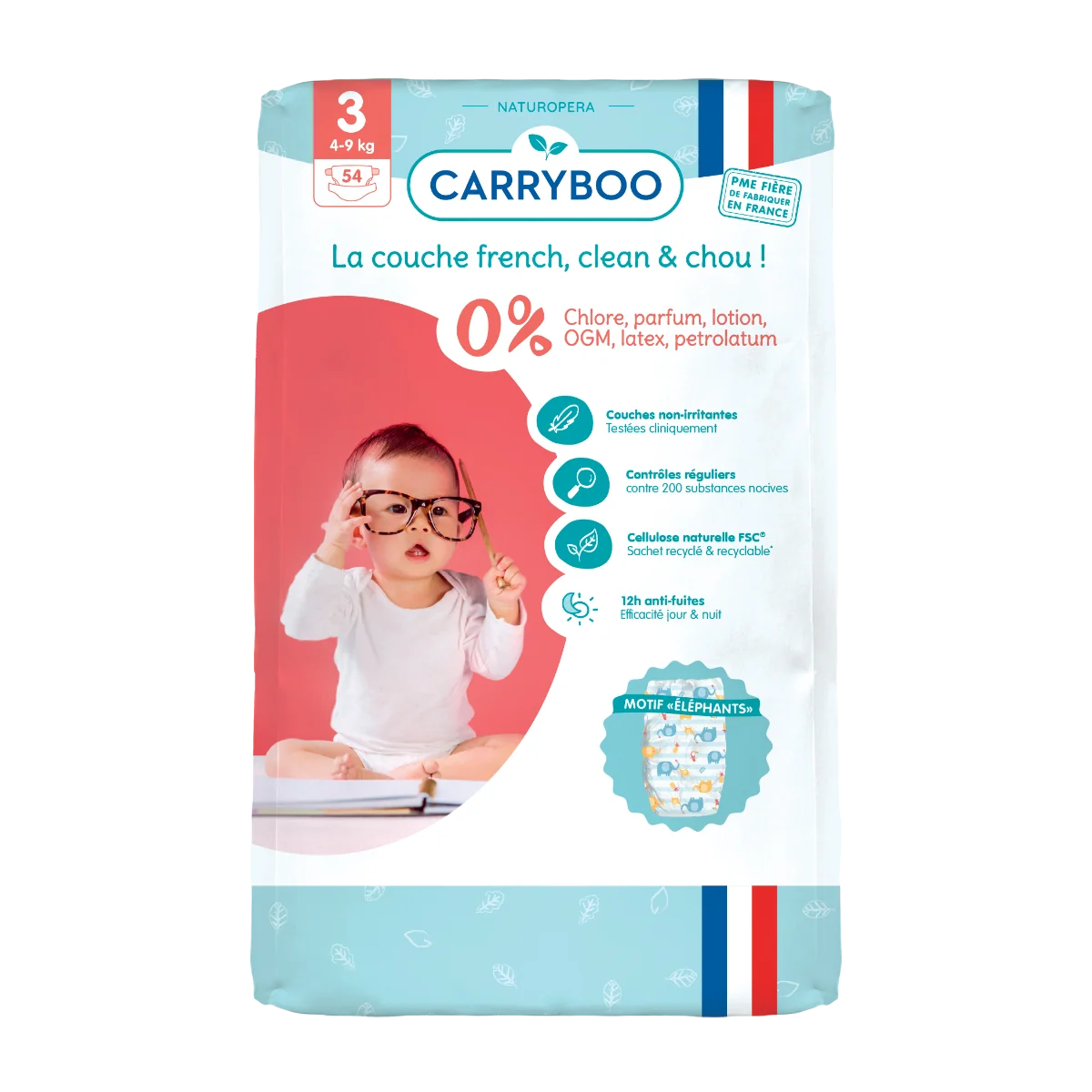 Scutece bio hipoalergenice 4-9kg marimea 3, 54 bucati, Carryboo