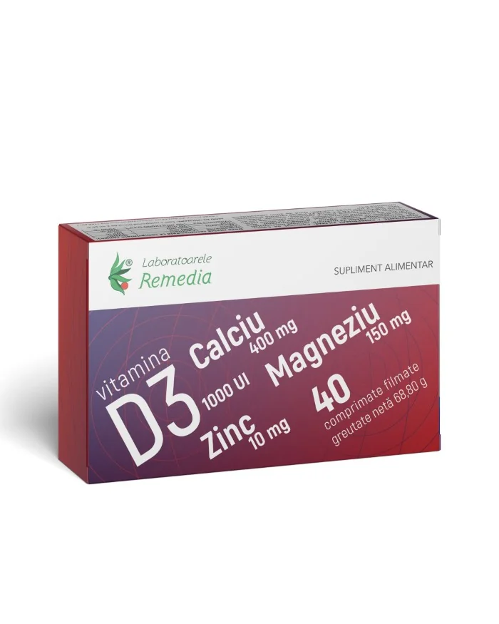 Ca + Mg + Zn + D3, 40 comprimate filmate, Laboratoarele Remedia