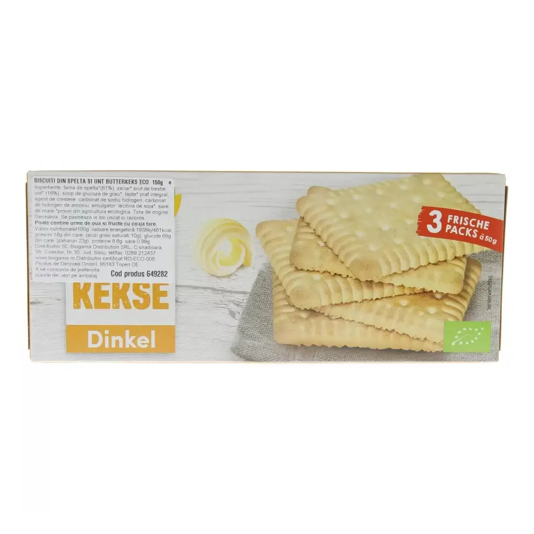 Biscuiti din spelta si unt Butterkeks Eco, 150g, Dennree 