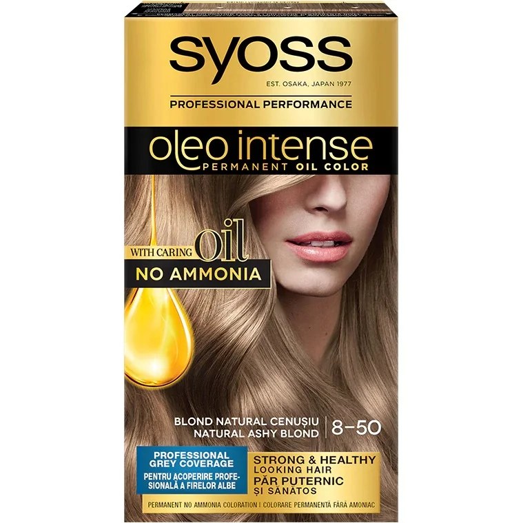 Vopsea de par permanenta fara amoniac Oleo Intense 8-50 Blond Natural Cenusiu, 115ml, Syoss