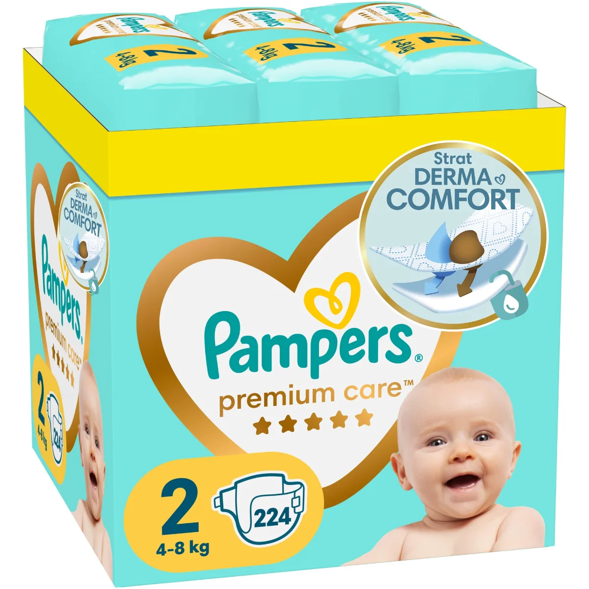 Scutece Premium Care XXL Marimea 2 pentru 4-8kg, 224 bucati, Pampers