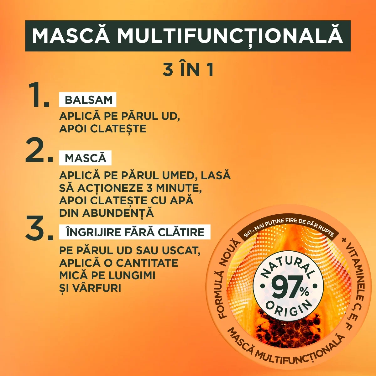 Masca reparatoare pentru parul deteriorat Hair Food Papaya, 390ml, Fructis 