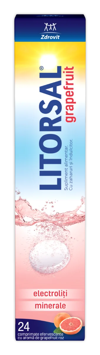 Electroliti cu aroma de grapefruit Litorsal, 24 comprimate efervescente, Zdrovit