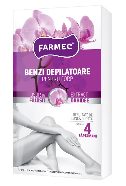 Benzi depilatoare cu extract de orhidee, 7x2 benzi depilatoare + 2 servetele, Farmec