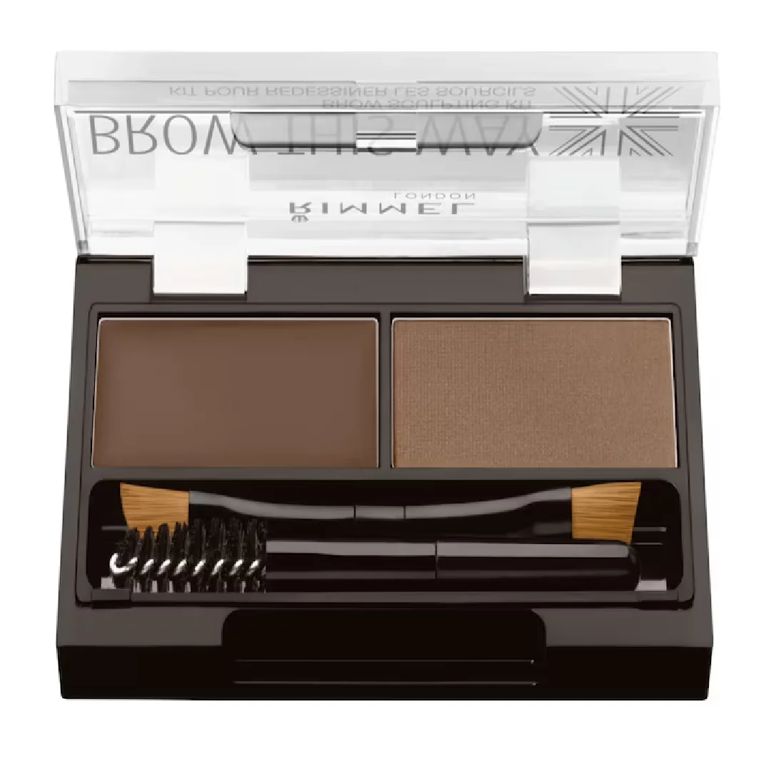 Kit pentru sprancene Brow This Way 002 Mid Brown, 2,4g, Rimmel London 