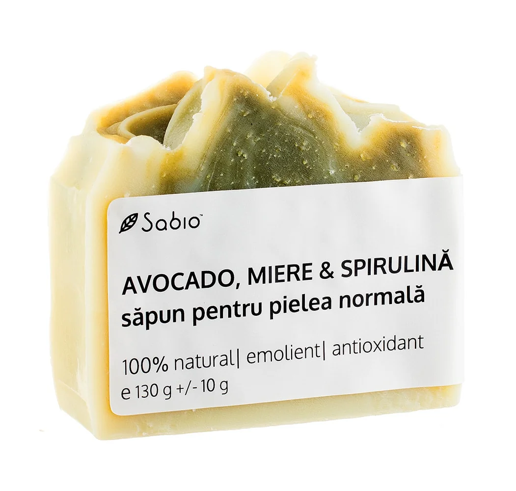 Sapun pentru pielea uscata cu avocado + miere si spirulina, 130g, Sabio