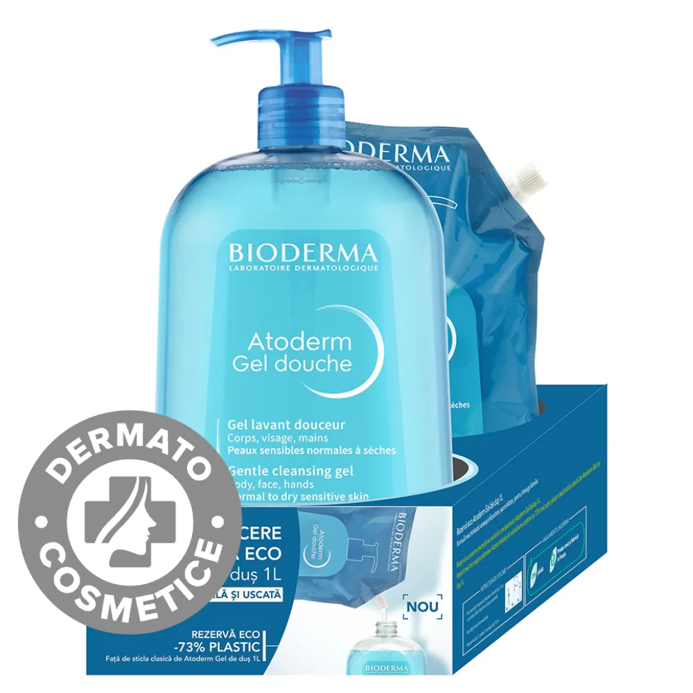 Pachet gel de dus Atoderm 1000ml + 50% reducere Eco Refill 1000ml, Bioderma