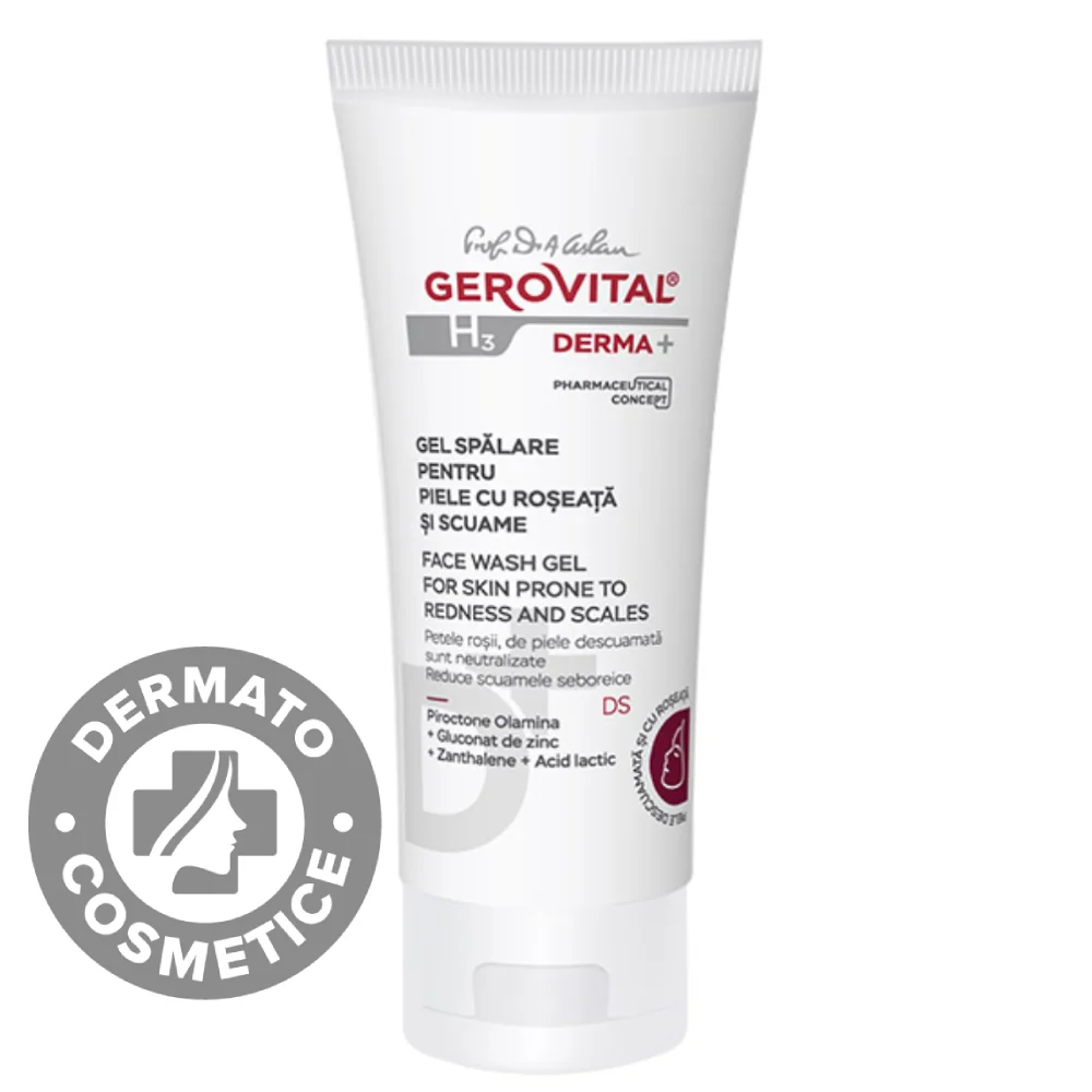 Gel spalare pentru piele cu roseata si scuame H3 Derma+, 150ml, Gerovital 