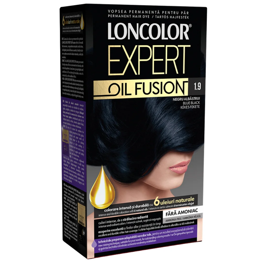 Vopsea de par permanenta Expert Oil Fusion Nr. 1.9, 115ml, Loncolor