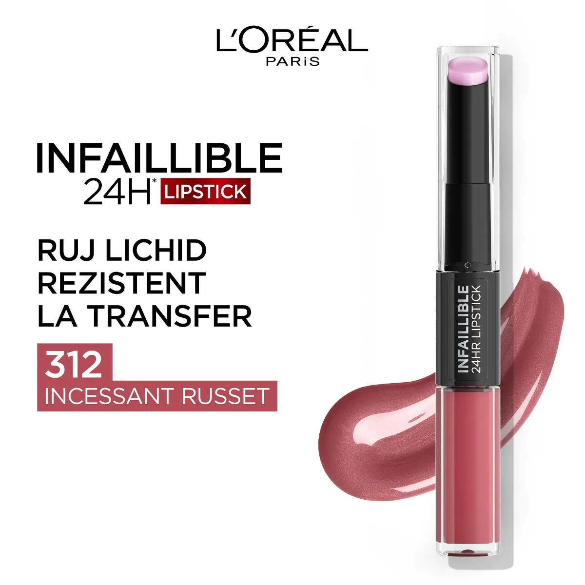 Ruj lichid rezistent la transfer Infaillible 24h 312 Incessant Russet, 5.6ml, L'Oreal Paris 