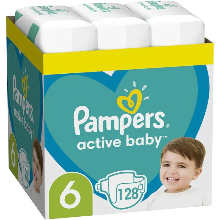 Scutece Active Baby XXL Box Marimea 6 pentru 13 -18 kg, 128 bucati, Pampers