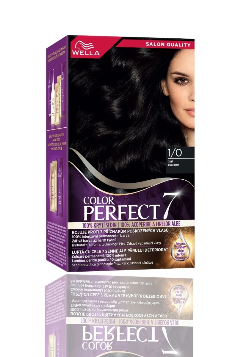 Vopsea de par permanenta Negru Intens 1/0 Color Perfect, 135ml, Wella 