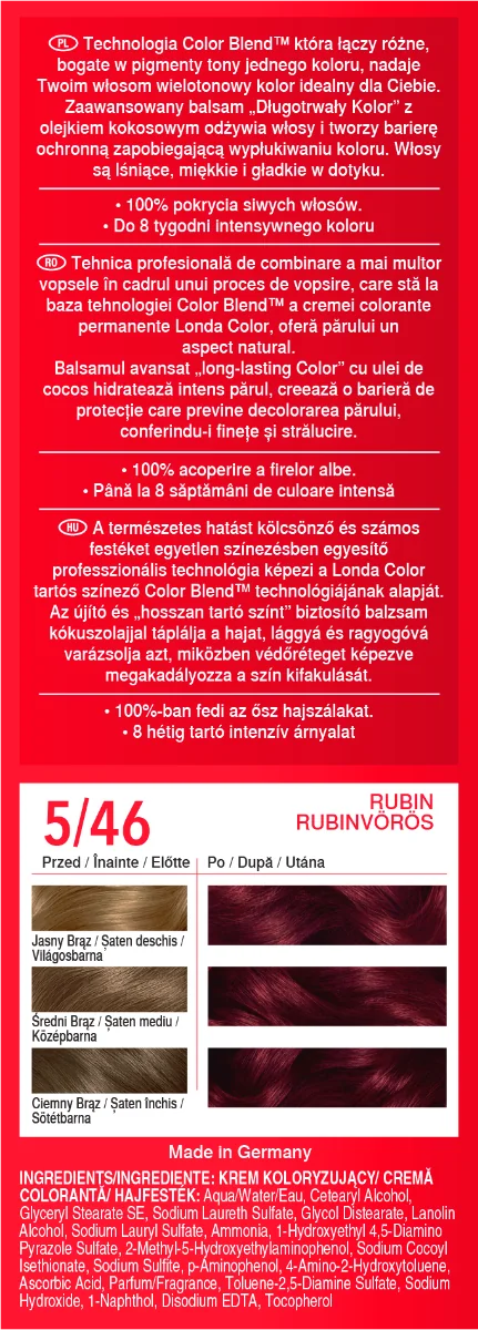 Vopsea de par permanenta 5/46 Rosu Rubin, 110ml, Londa Professional 