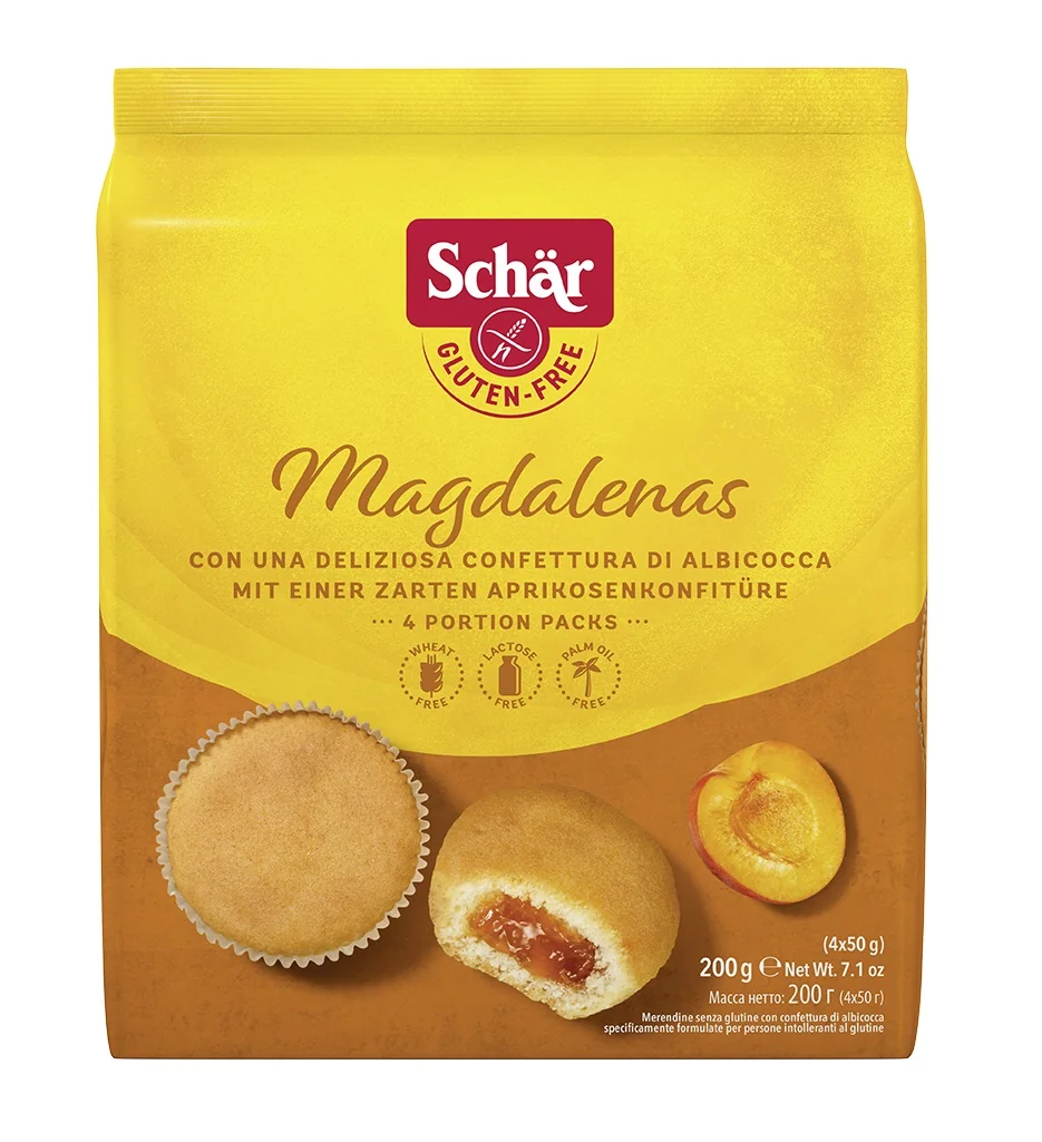 Briose fara gluten cu gem de caise Magdalenas, 200g, Schar