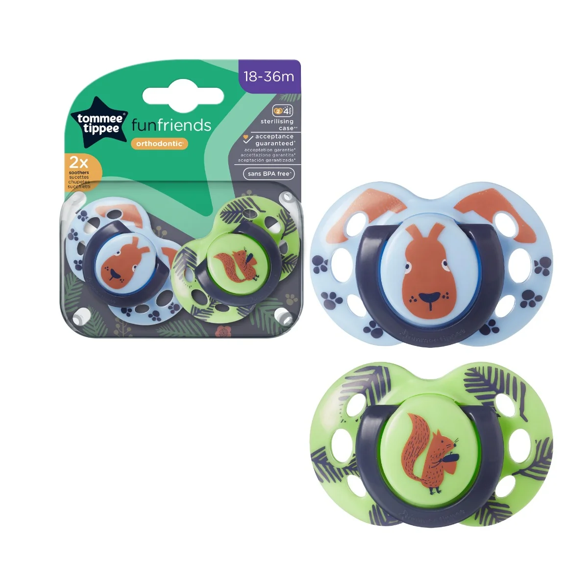 Suzeta ortodontica pentru 18-36 luni Fun Albastru/Verde 2 bucati, Tommee Tippee