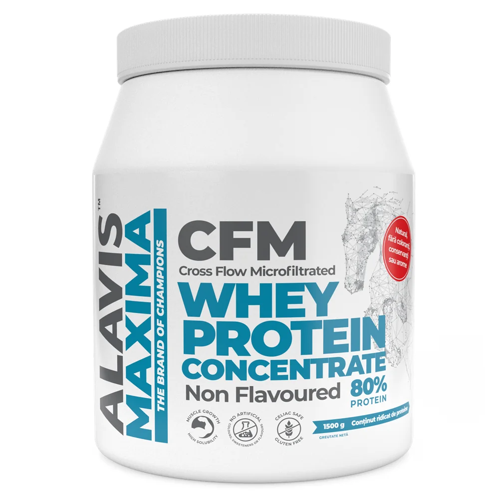 Pudra proteica CFM Whey Protein Concentrate 80%, 1500g, Alavis Maxima