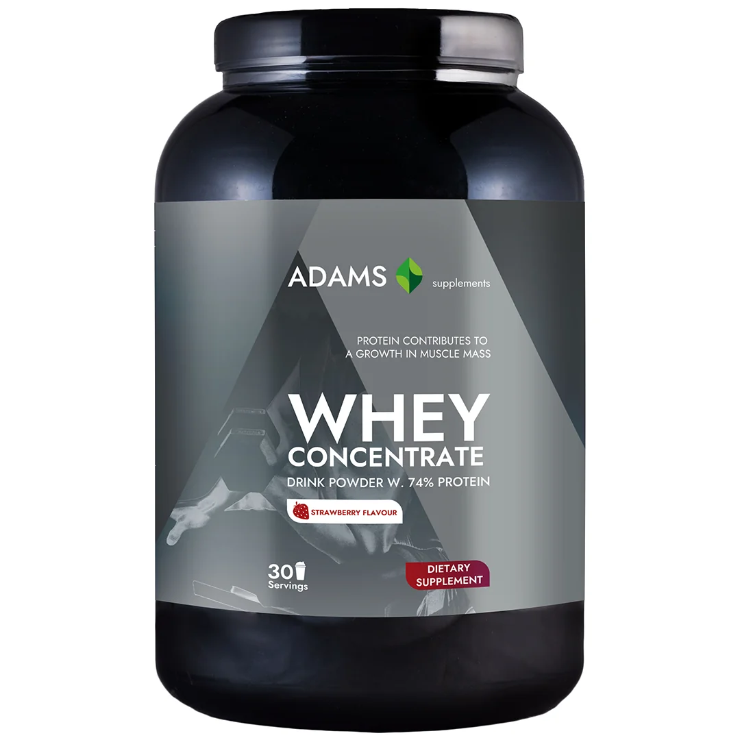 Pudra proteica cu aroma de capsuni Whey Concentrate Protein, 908g, Adams Vision