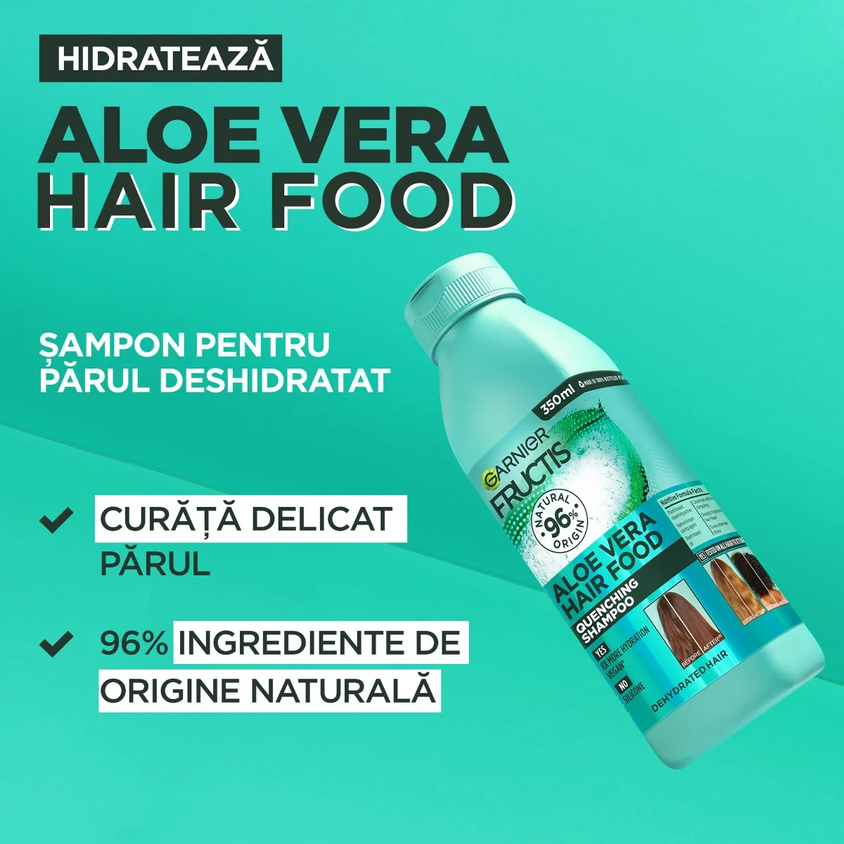 Sampon pentru parul deshidratat Hair Food Aloe Vera, 350ml, Fructis 