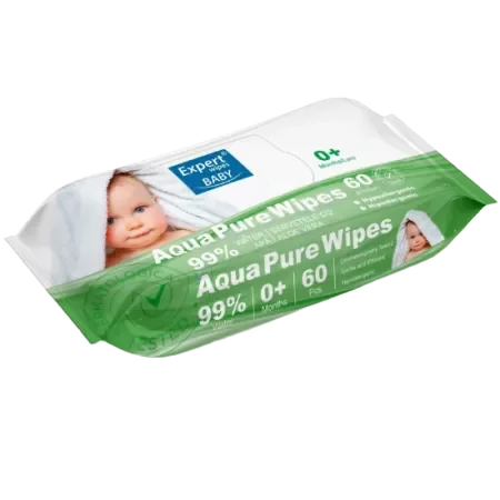 Servetele umede pentru bebelusi flushable cu Aloe Aqua Wipes, 60 bucati, Expert Wipes