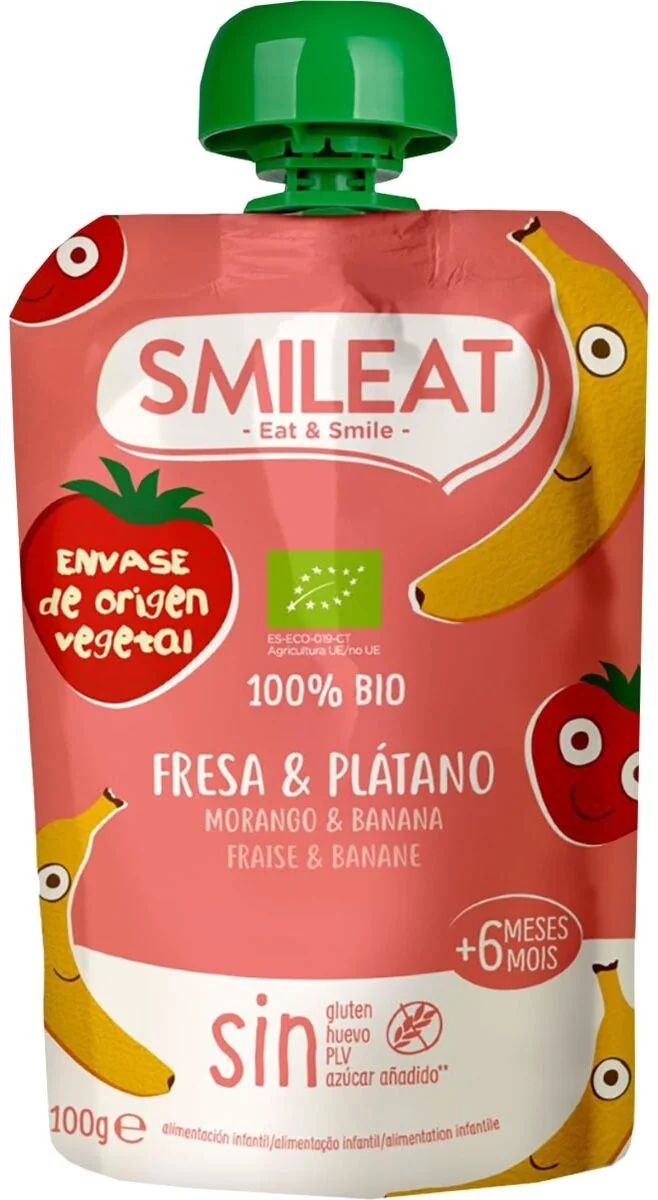 Piure din banane si capsuni +6 luni Bio, 100g, Smileat