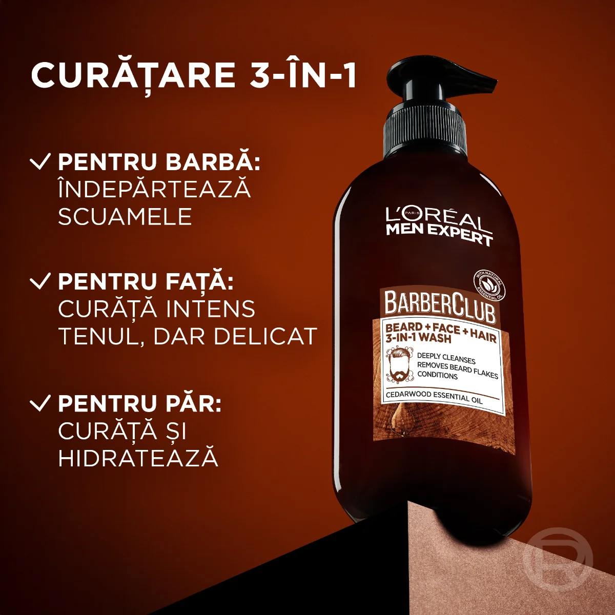 Gel de curatare 3 in 1 pentru barbati Men Expert Barber Club, 200ml, L'oreal Paris 