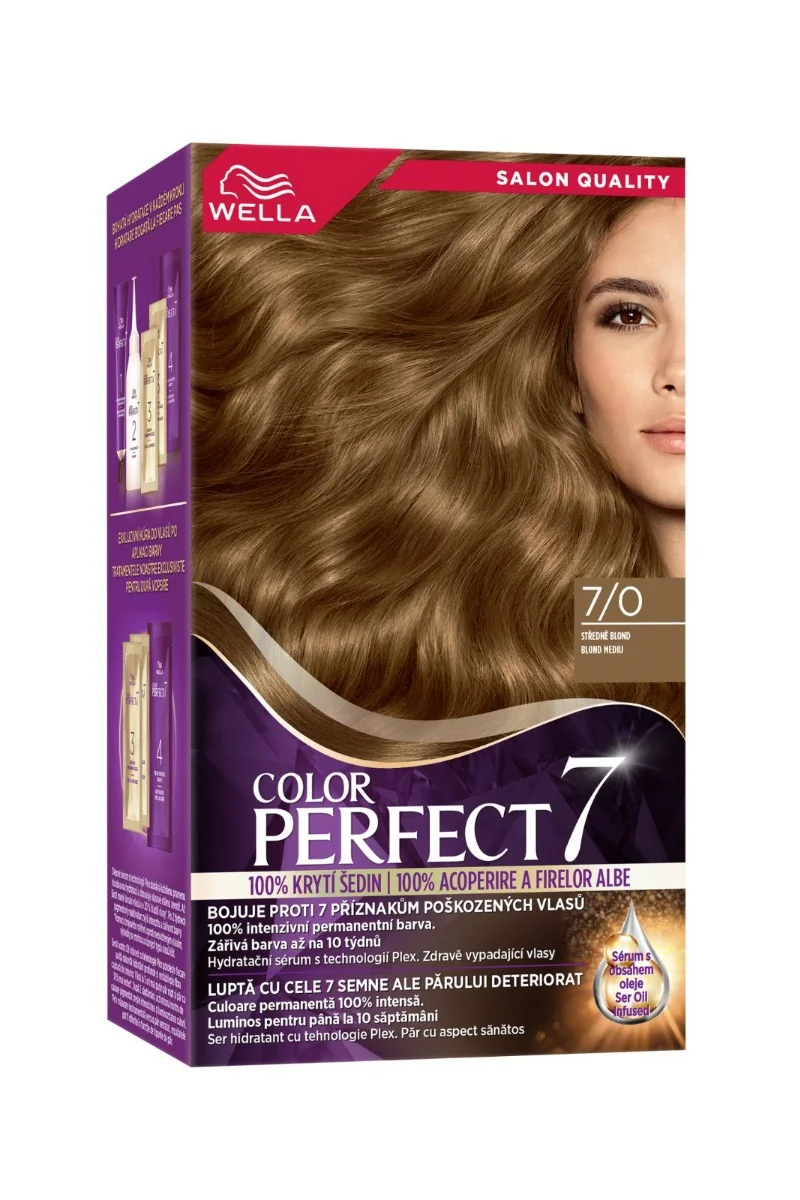 Vopsea de par permanenta Blond Mediu 7/0 Color Perfect, 135ml, Wella 